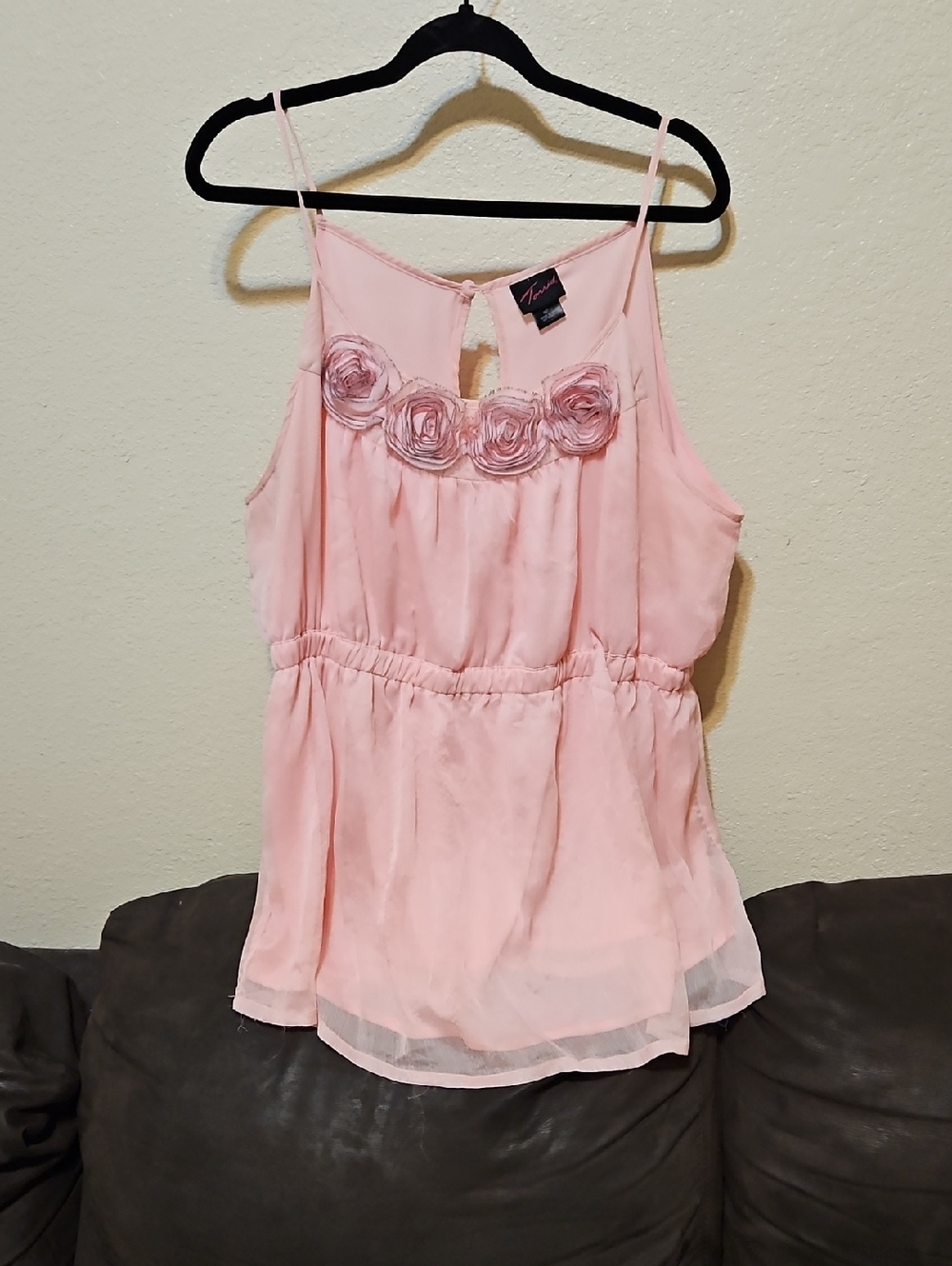 Vintage torrid Blush Pink Rosette Chiffon Spaghetti-Strap Camisole